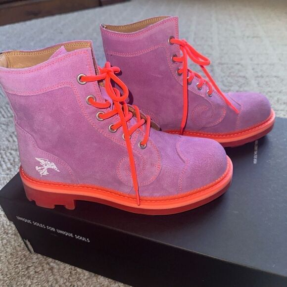 Women’s John Fluevog Boots - Derby Swirl Orchid- 7th Heaven & Eyelet - sz 7 NEW - Picture 4 of 6